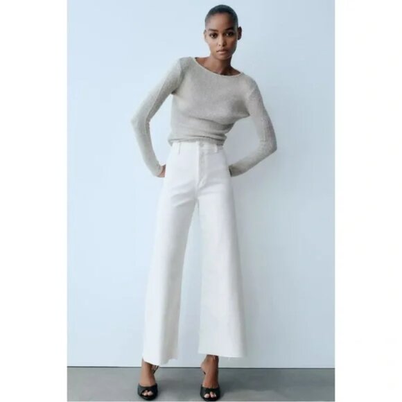 Zara The Marine Straight Jeans White Denim Wide Leg Crop Minimalist Size 2 - Picture 3 of 12